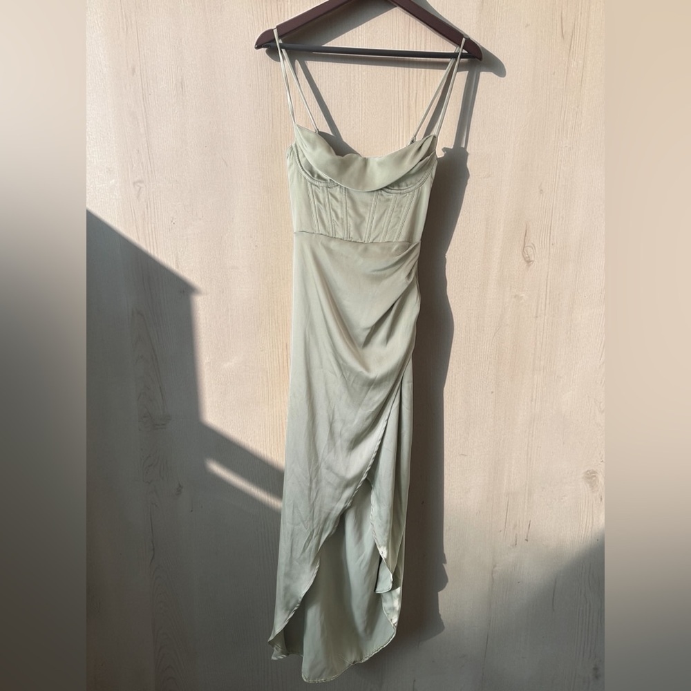 White Fox Boutique Light Sage High-Low Slip Dress